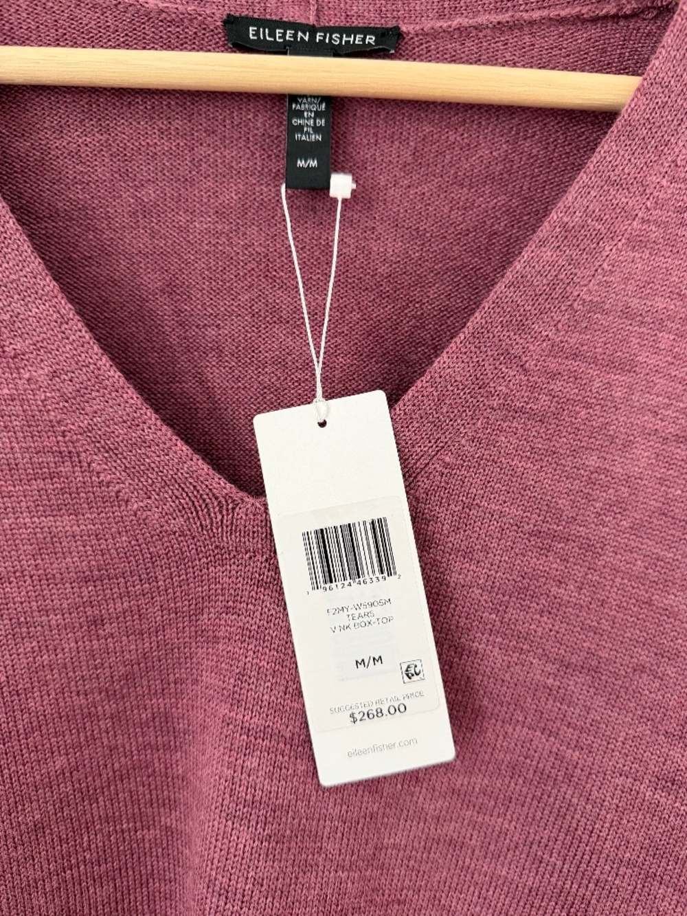 NWT Eileen Fisher 100% Extra Fine Merino Wool V-Neck Box Top Sweater Mauve M - Picture 4 of 5
